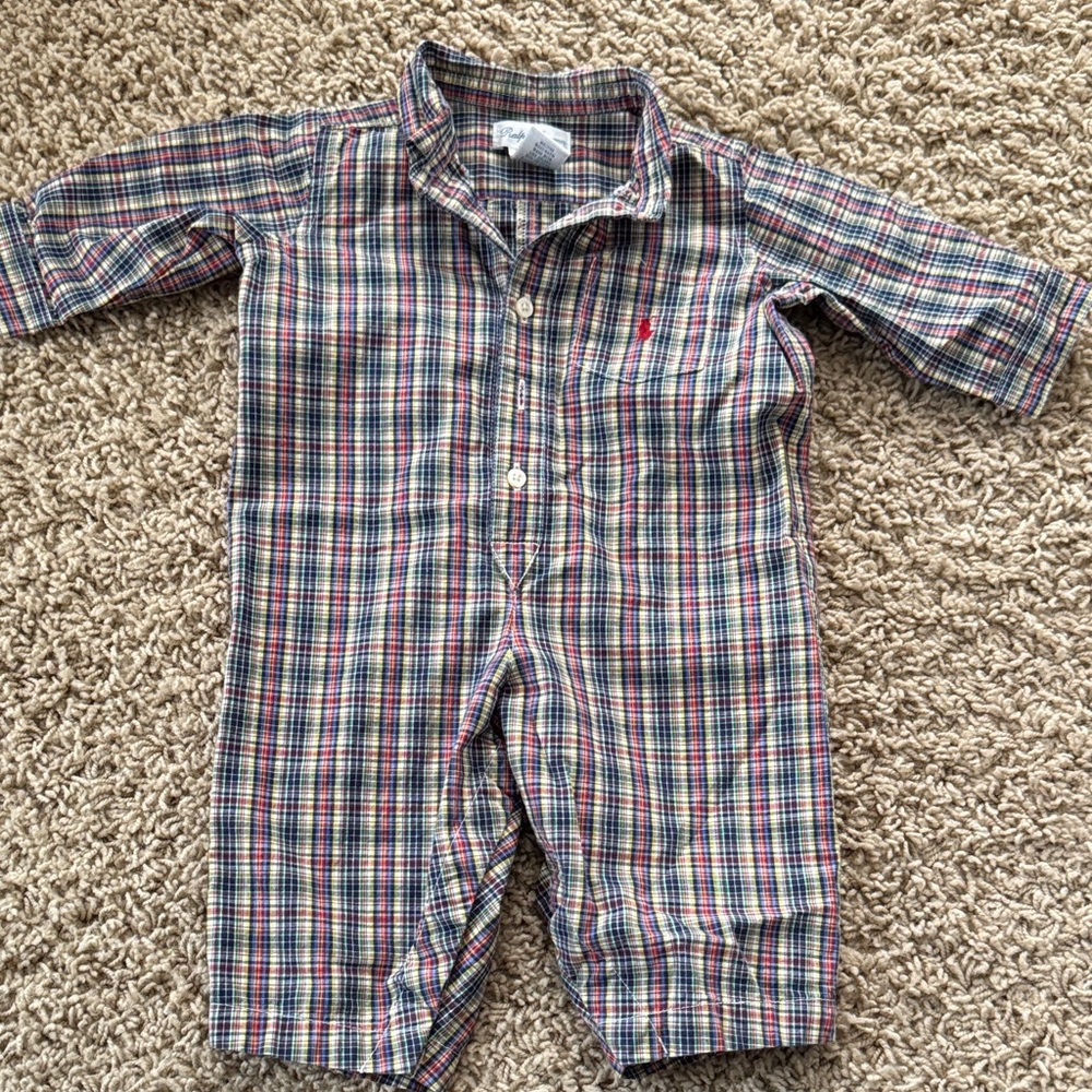 Polo Plaid Button-Up Baby Romper